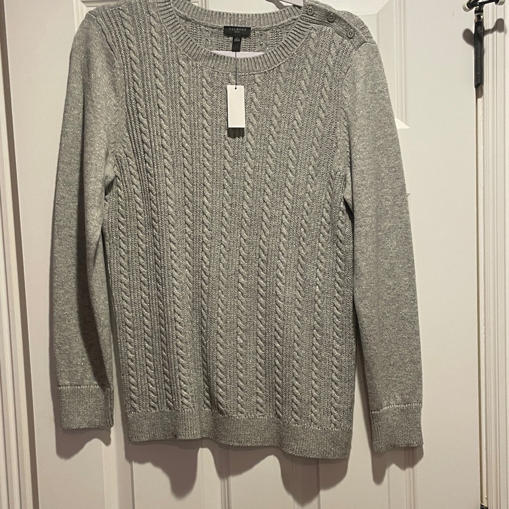 Talbots Light Gray Cable Knit Sweater